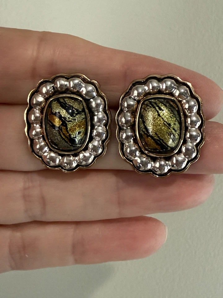 Pendientes Diseñador Amy Kahn Russell Ágata Recubierta Dos Tonos Bronce/Plata 925 Postes Foto 1 de 4