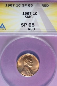 1967 ANACS 1C SP65 RED SMS LINCOLN MEMORIAL CENT #B47250 - Picture 1 of 2