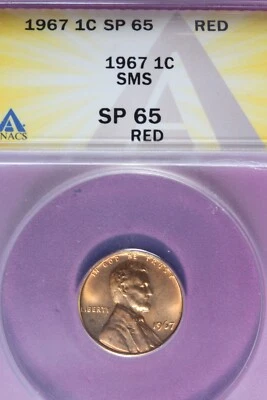 1967 ANACS 1C SP65 RED SMS LINCOLN MEMORIAL CENT #B47250 - Image 1 of 2