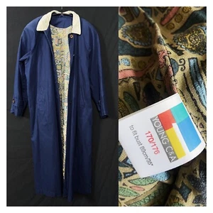 Young C&A blue cotton duster overcoat with corduroy collar loose fit 35" chest M - Picture 1 of 8