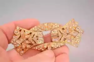 1.20 Ct Round Real Moissanite Fancy Bow shape Brooch Pin 14K Yellow Gold Plated - Picture 1 of 6