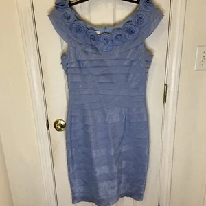 London Times Damen Kleid Gr. 10 Blau Ärmellos Lagenlook Reißverschluss Rosetten - Bild 1 von 6