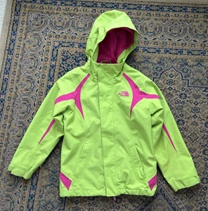 Girls North Face Winter Hyvent Jacket Size S 7-8 Neon Green / Pink Shell Only - Picture 1 of 7