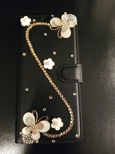 Cell Phone Case. NEW Beautiful Black Jeweled Samsung Note 8 Flip Case Cover. - Picture 1 of 5