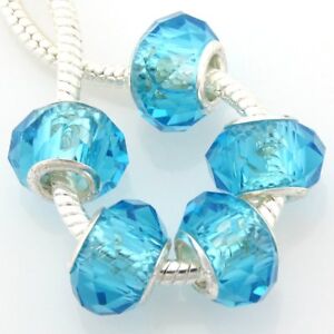 30pcs Blue Crystal Glass Big Hole Beads Fit Charm Bracelet S01