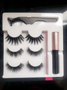 3 Pairs Magnetic Eyelashes Set with Eyeliner Tweezer Kit False Mink Lashes Black - Picture 1 of 1