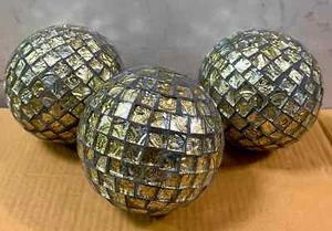 Mosaic Orbs Set of 3 Decorative Balls Spheres Tray Glass Jar Filler Balls  4" - Picture 1 of 5