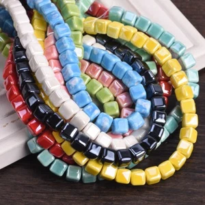 20pcs Shiny Glossy 6mm 8mm 10mm Cube Ceramic Porcelain Loose Beads DIY Jewelry - Picture 1 of 21