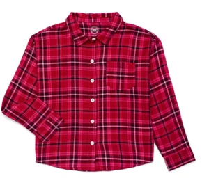Wonder Nation Girls 2XL 18 Flannel Shirt with Long Sleeves Cranberry Kiss RED - Picture 1 of 3