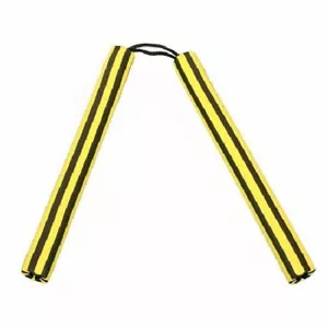 Foam Nunchaku 12 Inches Yell/Black Stripe Cord Rubber Nunchuck Nunchuku Training - Picture 1 of 1