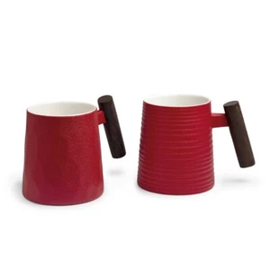tealogic Rouge Tasse Henkelbecher Porzellan mit Holzgriff 2er Set 0,45 L - Bild 1 von 3