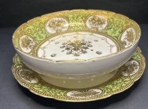 Antike seltene alte Noritake Jugendstil Gold vergoldet Beeren Schale & Untertasse um 1891-1915 - Bild 1 von 15