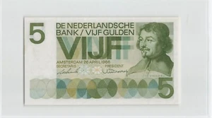 NETHERLANDS 5 Gulden 1966, P-90a, Grey Paper 3JT 051355. Original AU-UNC.   B9 - Picture 1 of 2