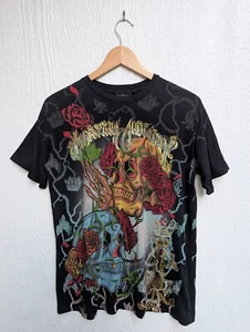 Christian Audigier Los Angeles Skull Tattoo Art Black T-Shirt Men's Size Small - Picture 1 of 7