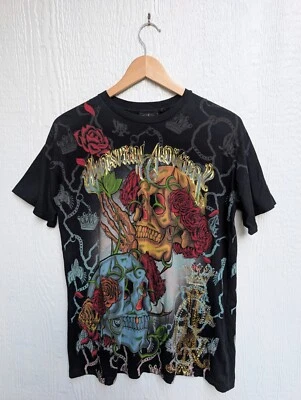 Christian Audigier Los Angeles Skull Tattoo Art Black T-Shirt Men's Size Small  - Image 1 of 4