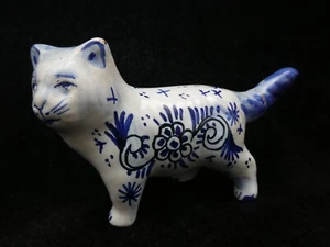 ANTIQUE Poss 18th C. DELFT Blue and White Faience Cat Tin Glaze A/F - Picture 1 of 18