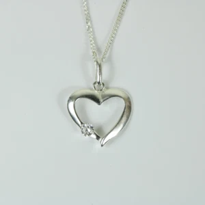 White Gold Finish Created Diamond Classic Heart Cut Pendant Necklace - Picture 1 of 7