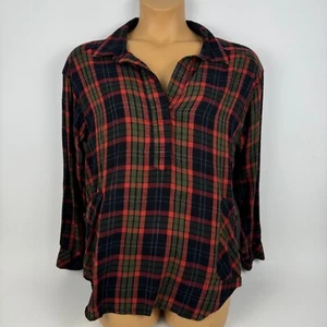 KAVU Melita Shirt Plaid Flannel Cotton Rayon Pockets Womens Medium M - Picture 1 of 10