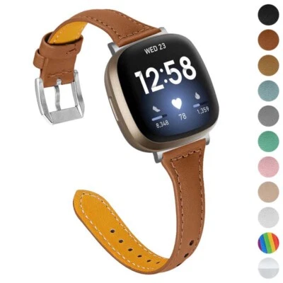 StrapsCo Slim Genuine Leather Watch Band Strap for Fitbit Versa 4
