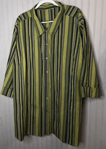 MIB Womens TOP 5X Olive Green Navy Blue Striped Button Collar Career Tunic - Picture 1 of 9