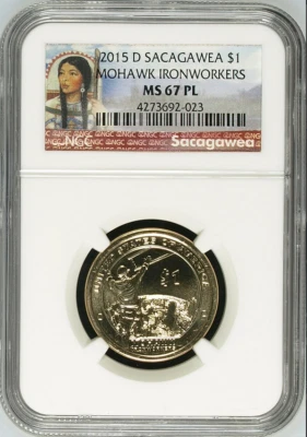 :2015-D $1 NATIVE AMERICAN NGC MS67PL PROOF-LIKE IRONWORKERS RARE R6 HIGH GRADES - Image 1 of 2