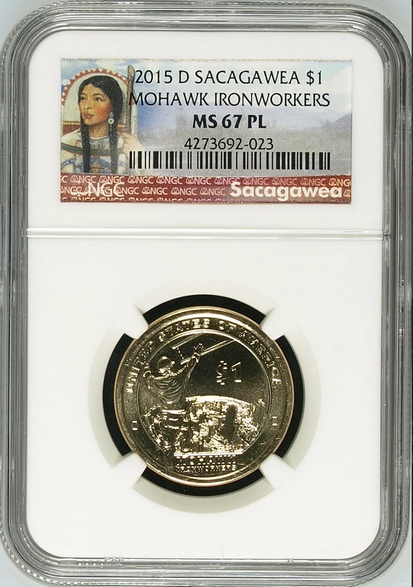 :2015-D $1 NATIVE AMERICAN NGC MS67PL PROOF-LIKE IRONWORKERS RARE R6 HIGH GRADES - Image 1 of 2