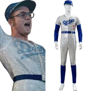Rocketman Elton John Dodgers Baseball Cosplay Costume Sequin Jumpsuit Uniform - Picture 1 of 10