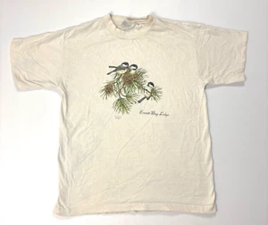 Vintage Everett Bay Lodge T Shirt Tan Sz L Birds Nature Lake Vermilion Minnesota - Picture 1 of 7