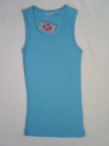 NEU SPÄRLICHES BLAUES GERIPPTES STRICK BAUMWOLLE ÄRMELLOSES TANK TOP XS - Bild 1 von 1