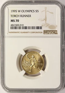 1995-W Olympics Torch Runner Gold Five Dollars $5 NGC MS70 - Picture 1 of 4