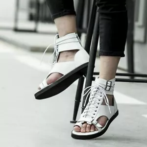 Men‘s Gladiator Sandals High Top PU Leather Lace Up Roman sandals clip toe Shoes - Picture 1 of 12