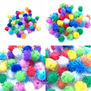 POM POMS GLITTER 10mm or 15mm Mixed Colours School Cardmaking Crafts Supplies - Picture 1 of 6