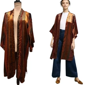 Anthropologie ett:twa spolverino kimono velluto metallizzato lungo medio/grande boho - Foto 1 di 12