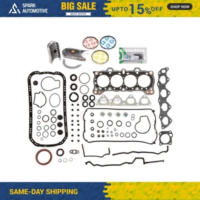 Full Gasket Set Bearings Rings Fit 86-89 Acura Integra 1.6 D16A1 - Image 1 of 4