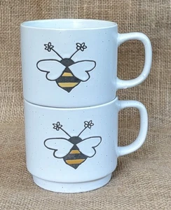 Heartland Hive Speckled Bumble Bee Stackable Coffee Mug Cup Set Whimsical Cute - Picture 1 of 8