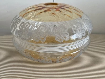 Large Gold/Amber Glass Pendant Shade with Bows/ Clover  12" w x 7  1/2" tall - Image 1 of 4