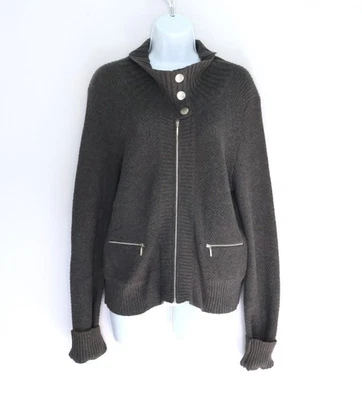 EDDIE BUER Zip-Front Knit Sweater Cardigan Convertible Neckline Women's L - Image 1 of 4