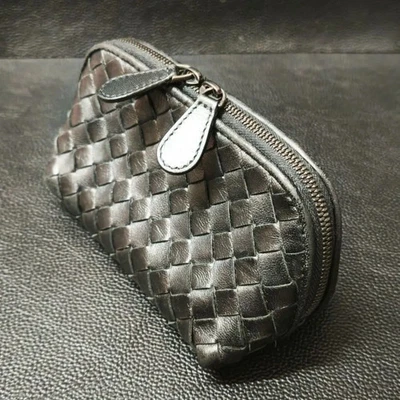 Bottega Veneta Intrecciato Leather Cosmetic Pouch Black Makeup Bag 15x9x8cm - Image 1 of 4