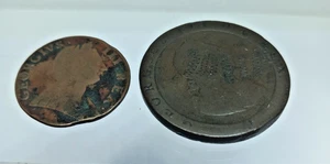 George III 1774 Halfpenny + Cartwheel Penny - Attractive Patination / Wear Coins - Picture 1 of 8