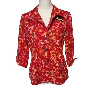 Christopher & Banks M Butterfly Y2K Linen Blend Lightweight Jacket Office Boho - Image 1 of 4