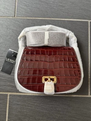 RRP- £349 Ralph Lauren Tanner Leather Croc Embossed Cross Body Bag Dark Mahogany - Image 1 of 4