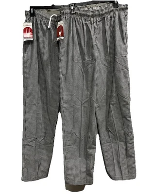 Chef Works Pants Men MEDIUM 34X36 Baggies Pockets Drawstring Check QTY 2 NEW - Image 1 of 4