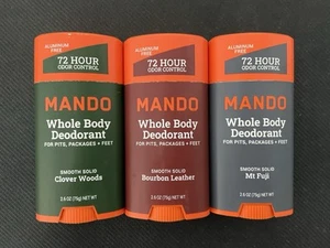 3x MANDO Whole Body Deodorant Smooth Solid ASSORTED SCENT Lot 2.6 oz EACH - NEW - Picture 1 of 2
