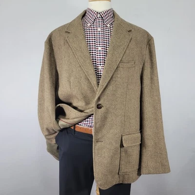 Old Navy 男式粗花呢运动外套西装外套双纽扣棕色人字形羊毛聚 XXL — 第 1/4 张图片