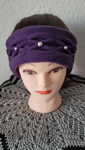 Fleece Stirnband. Ohrenwärmer. Wabenmuster mit Perlen. Lila. Einheitsgröße - Bild 1 von 2