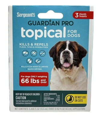 Sergeant's Guardian Pro актуальное лечение для собак 66 фунтов и более, 3 процедуры - Изображение 1 из 4