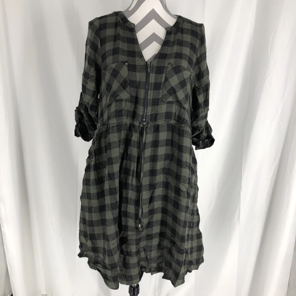 Túnica Babydoll Thallis Torrid Emma Negro Verde Búfalo Cuadros 1/2 Cremallera 3/4 Slv 0 Foto 1 de 4