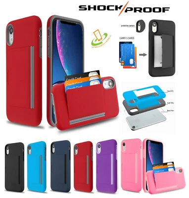 For LG Escape K30 Arena 2 Wallet Case 3 Cards Holder Rubber Hard Hybrid Cover - Image 1 of 4