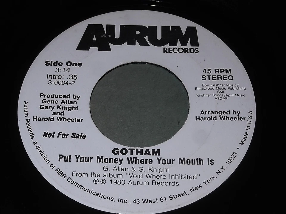 Gotham  Put Your Money Where Your Mouth Is (Stereo) / Same (Mono) 45 Modern Soul - Image 1 of 1