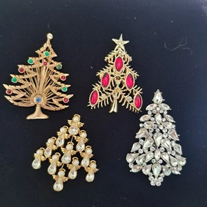Vintage Rhinestone Christmas Tree Brooch Lot Signed LJM Lancer NR - Picture 1 of 12